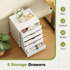 Sweetcrispy 5 Drawer Wooden Dresser, Storage Cabinets, Room Organization | Mobile Rolling Wheels, Vertical Organizer Chest, Home Office Bedroom Furniture, White Wood