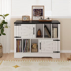 39 Inch Farmhouse Vinyl Record Holder, Wooden Turntable Stand with Sliding Barn Doors & Spacious Storage Cabinet for Living Room & Bedroom Decor