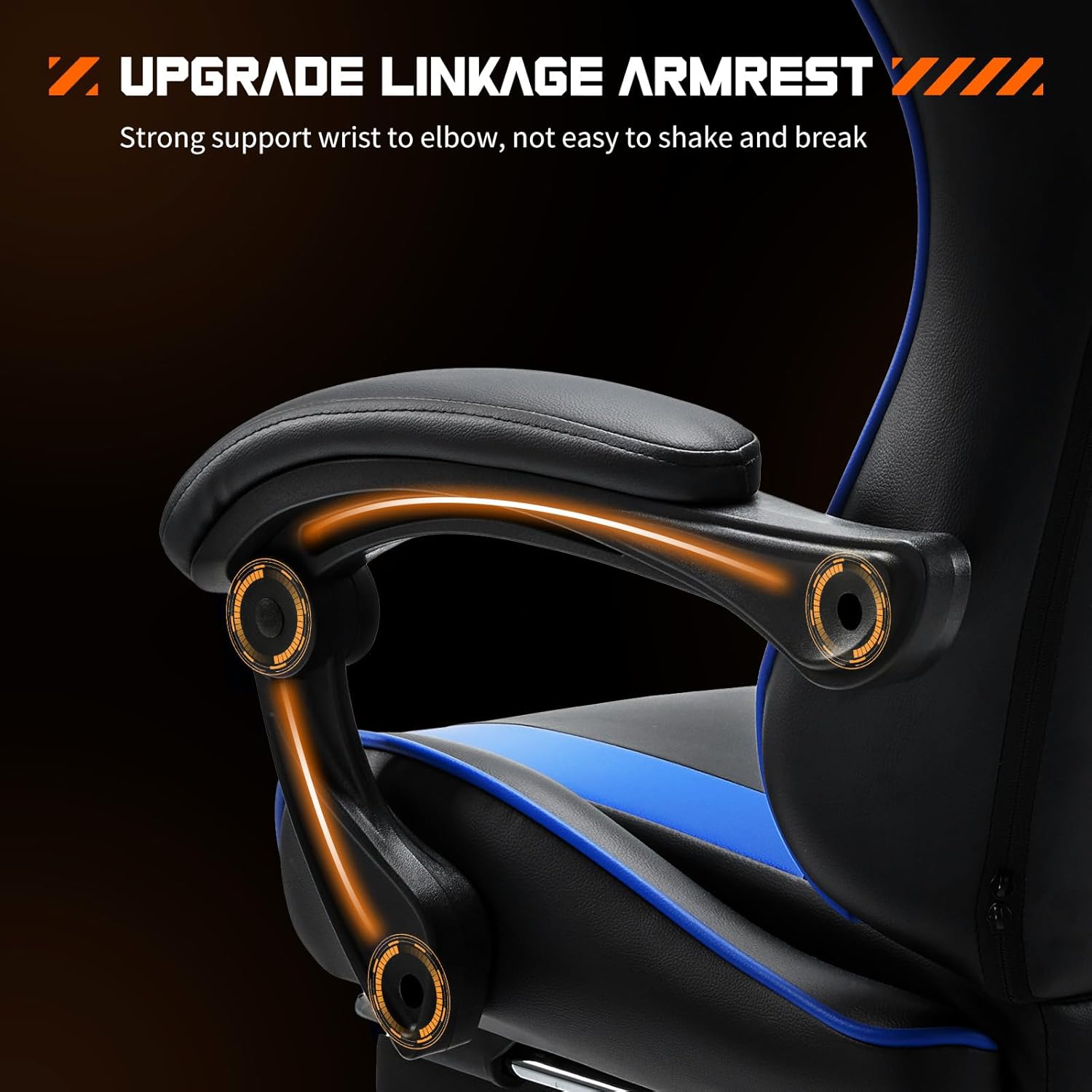 Sweetcrispy Video Game Desk Chair - Ergonomic Computer with Footrest and Comfy Lumbar Support, PU Leather Recliner with Headrest, Fixed Up Armrest, Height Adjustable with 360° Swivel, for Adults, Blue