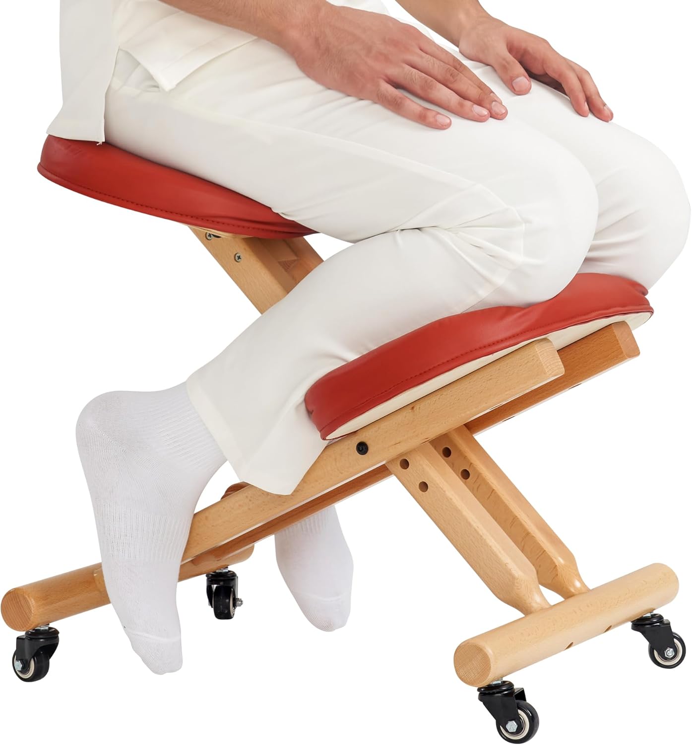 Master Massage Ergonomic Kneeling Chair, Adjustable Height Posture Stool for Home and Office - Neck and Back Pain Relieving | Spine Tension Relief- Thick Comfortable Cushions, Cinamon