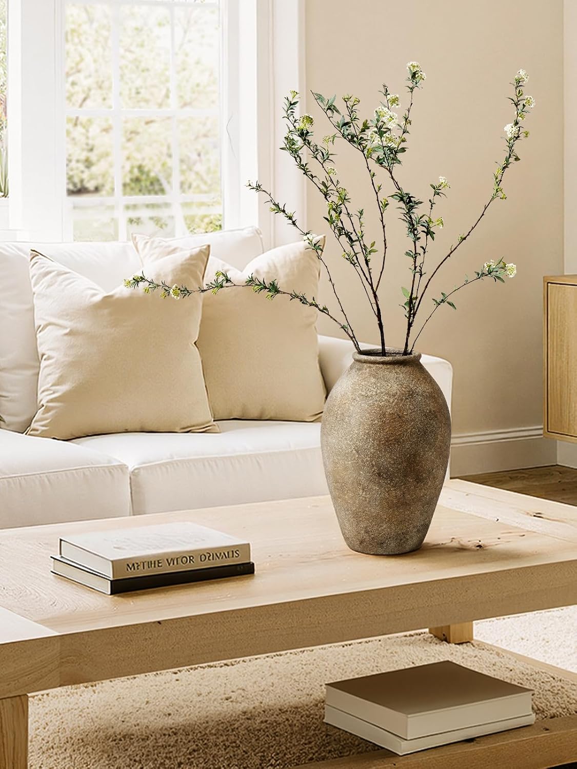 LE TAUCI Ceramic Flower Vase, 13.2 Inch Large Rustic Farmhouse Vase, Tall Floor Vase for Home Decor, Living Room Table & Mantel Centerpiece, Watertight & Sturdy, Sandstone Brown