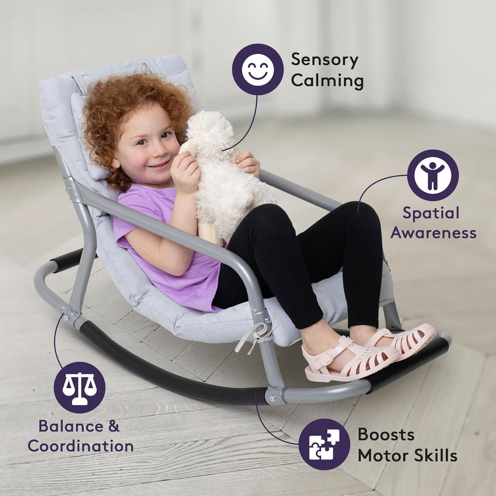 Special Supplies Sensory Rocking Chair for Kids - Comfortable Kids Rocker- Versatile Floor Chair with Soft Fabric and Stability for Playroom, Bedroom, or Nursery (Ages 3+) (Grey)