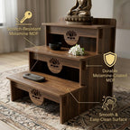 3-Tier Buddhist Altar Table for Prayer & Meditation, Zen Style Wooden Shrine Cabinet with Storage Drawer, MDF Melamine Home Worship Table 23.2 x 24.4 x 26.8 in (59 x 62 x 68 cm) (Walnut)