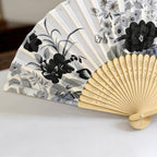 8.26x15.74Inches Handheld Folding Fan with Vintage Chinese Floral Patterns, Portable Collapsible Summer Fan, Unisex Traditional Style, Dance Performance Prop, Pocket-Sized Easy to Carry,White