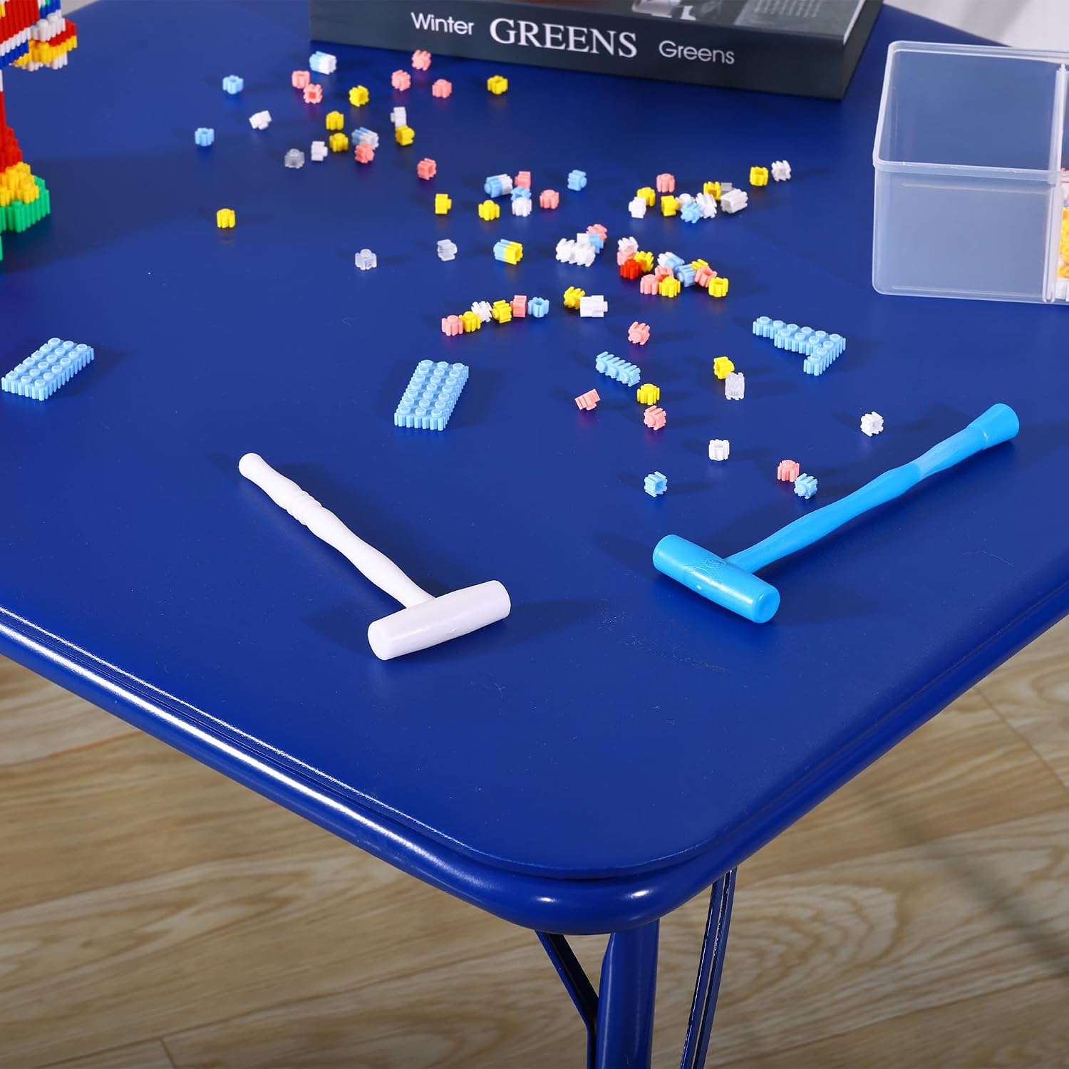 Peekabu Kids Folding Square Table Collapsible Legs Card Table with Padded Tabletop Small Foldable Toddler Activity for Indoor Outdoor, 23.5" W X 23.5" D X 20.5" H, Blue