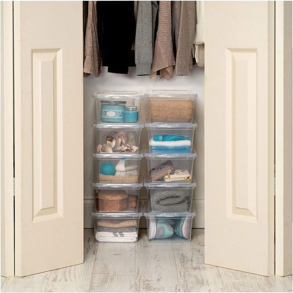 IRIS USA 12-Pack Plastic Storage Bins with Lids, 7 Quart Stackable Clear Organizing Containers, Durable BPA-Free Latching Boxes for Home, Office, Garage & Closet Organization, Medium Size, Clear