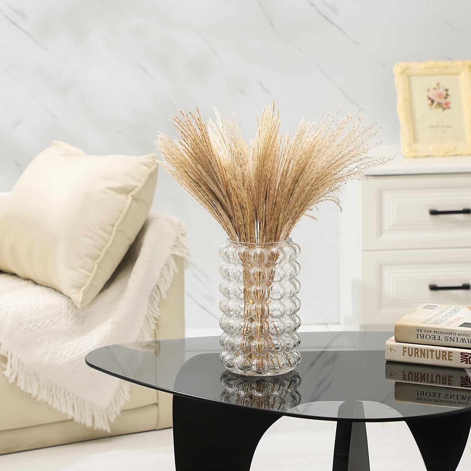 Glass Bubble Vase, Clear Glass Vase for Flowers, Tall Flower Vases for Bouquet, Cute Modern Vases for Living Room, Bedroom, Dinning Table, Office, Wedding, Birthday, 8 Inches