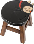 Tuxedo Cat Design Hand Carved Acacia Hardwood Decorative Short Stool