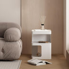 No Assembly Side Table, Modern 3-Tier Carbon Steel Side Table for Living Room Bedroom, Unique Geometric End Table Nightstand with Storage, Sturdy Sofa Table for Small Spaces (Cream White, Medium)