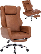 DYHOME Criss Cross Office Chair with Footrest, Executive Ergonomic Flip-Up Armrest Chair, Adjustable Reclining Computer Desk Chair for Working, Gaming, Relaxing, Brown PU Leather