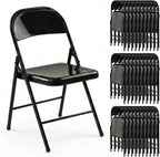 Metal Folding Chairs 30 Pack All Steel Metal Frame Portable Commercial-Grade Foldable Chair with Double Hinged for Office Wedding Party Patio Dinning Events,Onyx Black