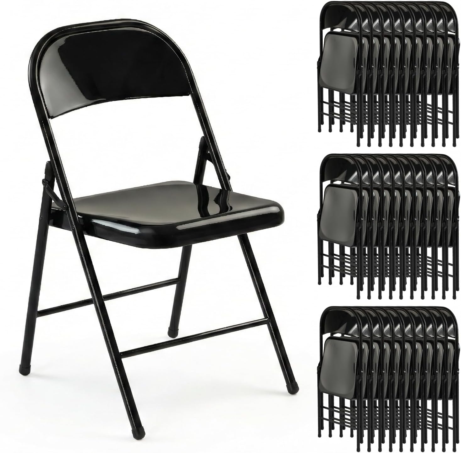 Metal Folding Chairs 30 Pack All Steel Metal Frame Portable Commercial-Grade Foldable Chair with Double Hinged for Office Wedding Party Patio Dinning Events,Onyx Black