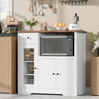 GarveeHome Kitchen Microwave Cabinet with Storage and Drawers, Modern Small Buffet Cabinet with Glass Doors and Adjustable Shelf, Wooden Sideboard with Wide Top for Dining Room, Living Room, White
