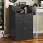 ADORNEVE Black Nightstand Set of 2,Bedside Table with 4 Drawers | Night Stand with Charging Station & Hutch,Large Nightstands Set of 2,Night Stands for Bedrooms,Side Tables Bedroom