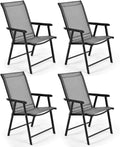 S AFSTAR Patio Chairs Set of 4, Outdoor Folding Dining Chairs with Armrests, Foldable Porch Chairs for Lawn Deck Backyard, Folding Chairs for Adults (Gray)