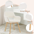 Desk Chair No Wheels Vanity Chair Makeup Chair Comfy Accent Chair for Living Dining Room Bedroom Home Office Mid Century Modern Upholstered Armchair Sofa with Wood Legs (Wool White, 1)