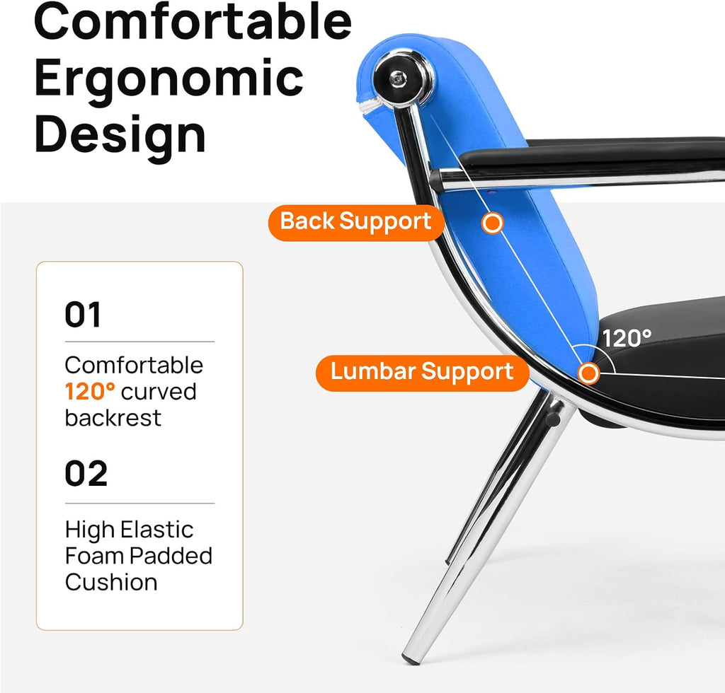 Waiting Room Chairs with Armrest, PU Leather Office Furniture, Lobby Conference Reception Chairs, Office Guest Seating for Clinic,Airport,Hospital,Barber,Salon,Bank (Blue & Black, 2-Seat)