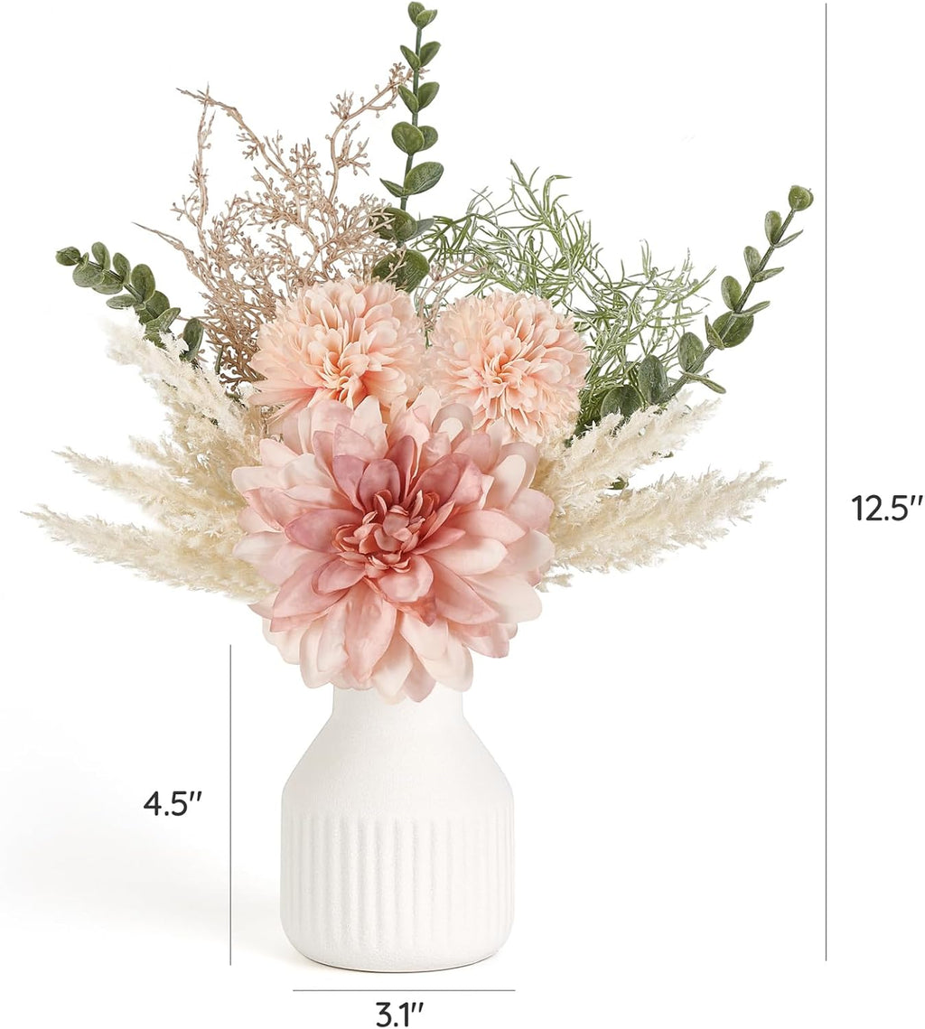 Mkono Small Artificial Flowers in Ceramic Vase 12.5" Centerpieces Coffee Table Decor, Silk Flower Arrangements for Home Decor Indoor Fake Flower Bouquet for Bathroom Dining Room Kitchen Wedding Pink