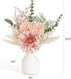 Mkono Small Artificial Flowers in Ceramic Vase 12.5" Centerpieces Coffee Table Decor, Silk Flower Arrangements for Home Decor Indoor Fake Flower Bouquet for Bathroom Dining Room Kitchen Wedding Pink