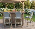 PURPLE LEAF Oversized Outdoor Counter Height Bar Stools Set of 2 26" French Bar Height Stool Bamboo Print Finish Patio Bar Stools with Back Rattan for Garden Kitchen, Light Blue