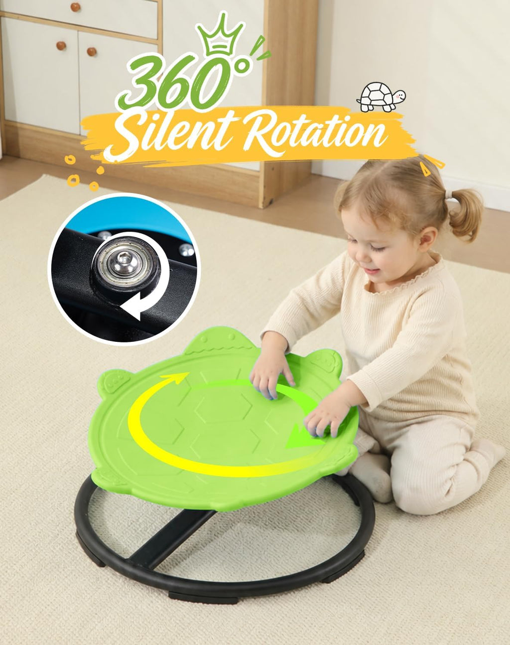 Turtle Spinning Chair for Autistic Kids – Sensory Spinning Toy, Spin Chair for Kids Autism, Sensory Swivel Seat for Balance, Coordination, Focus & ADHD Support, Autism Sensory Products (Green)