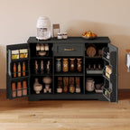 Gizoon 45" Coffee Bar Cabinet with Door and Shelves Kitchen Hutch with Countertop, Kitchen Buffer Cabinet with Storage for Bedroom and Living Room, Black