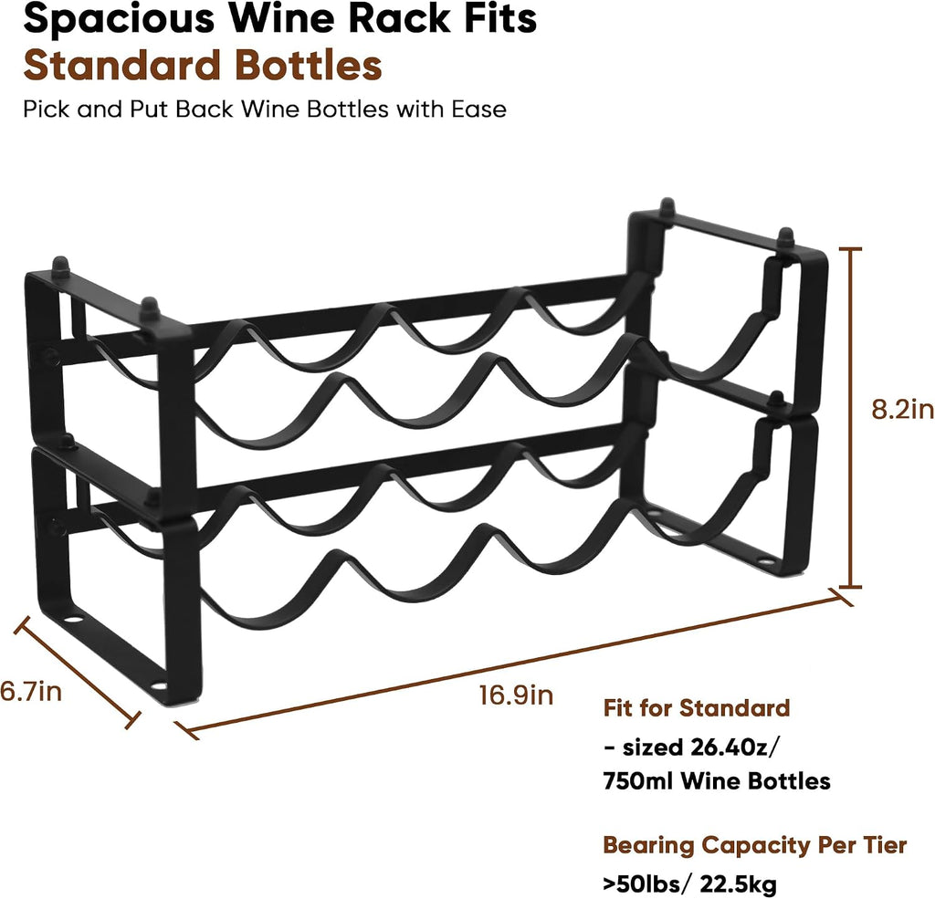 Wine Rack for Countertop – Stackable Freestanding Bottle Organizer for Kitchen, Pantry, Bar Cabinet & Small Spaces – Compact Metal Shelf & Modular Storage Stand (2 Tier)