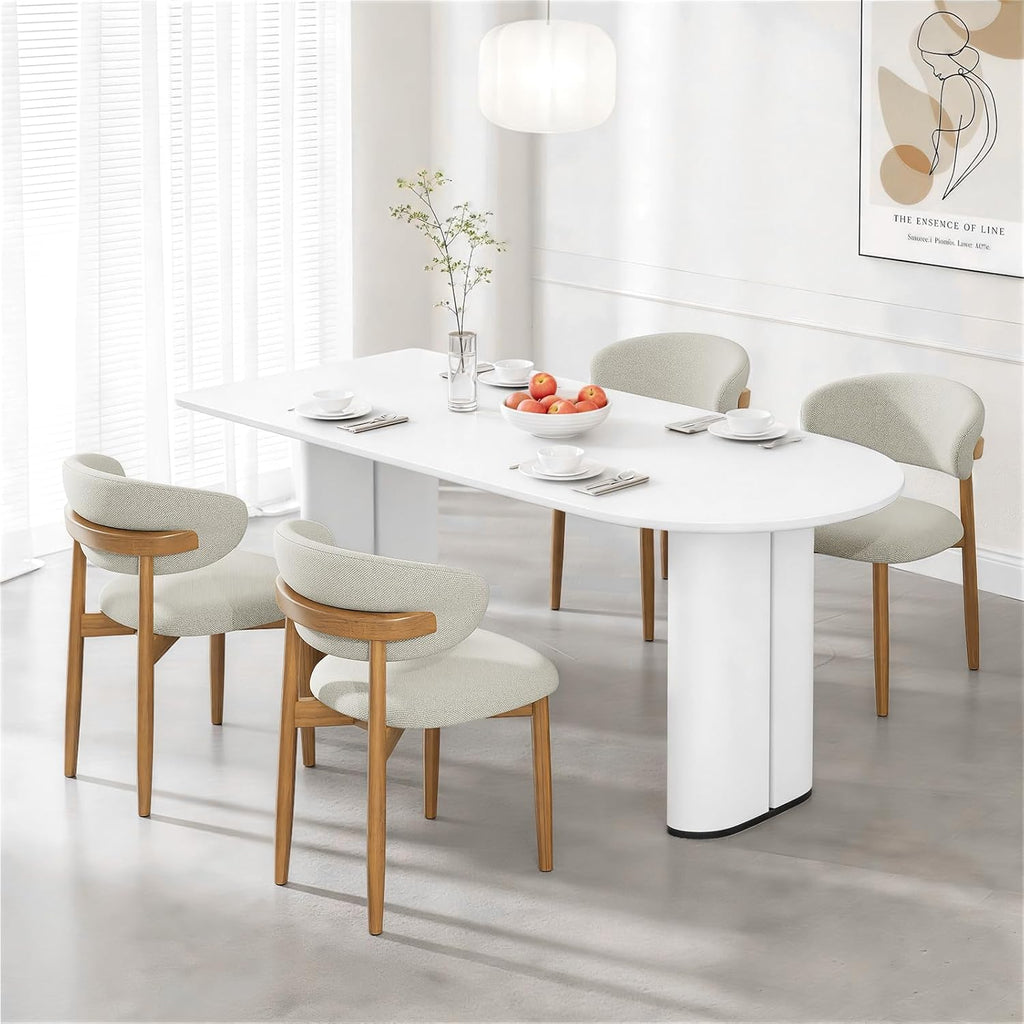LEVELEVE Wooden Dining Chairs Set of 4,Farmhouse Kitchen Chairs with Curved Back,Modern Fabric Upholstered Chairs for Dining Room,Grey