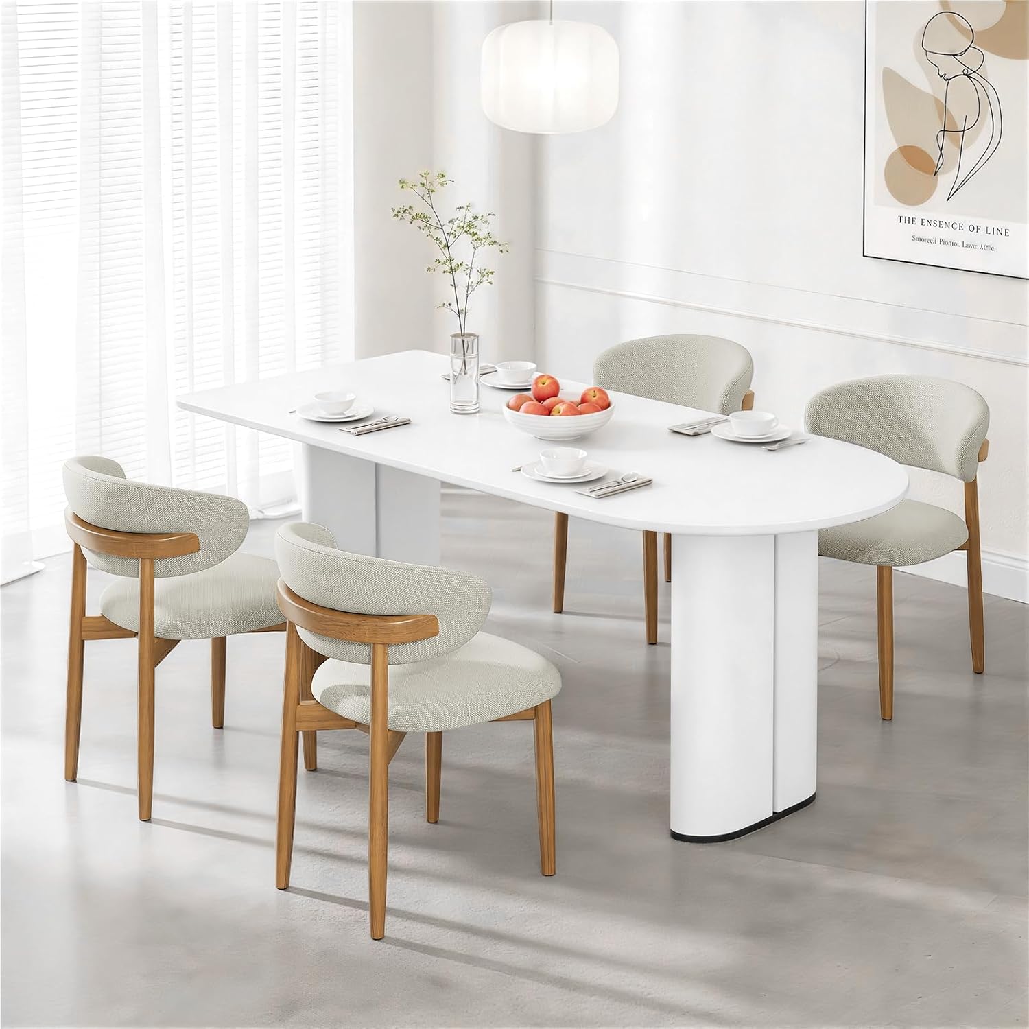LEVELEVE Wooden Dining Chairs Set of 4,Farmhouse Kitchen Chairs with Curved Back,Modern Fabric Upholstered Chairs for Dining Room,Grey