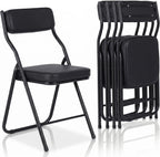 4 Pack Padded Folding Chairs, Foldable Chairs with Thick Cushion & Backrest, 350 lbs Portable Folding Chairs with Steel Frame for Dining Office Party Wedding Indoor Outdoor, Black