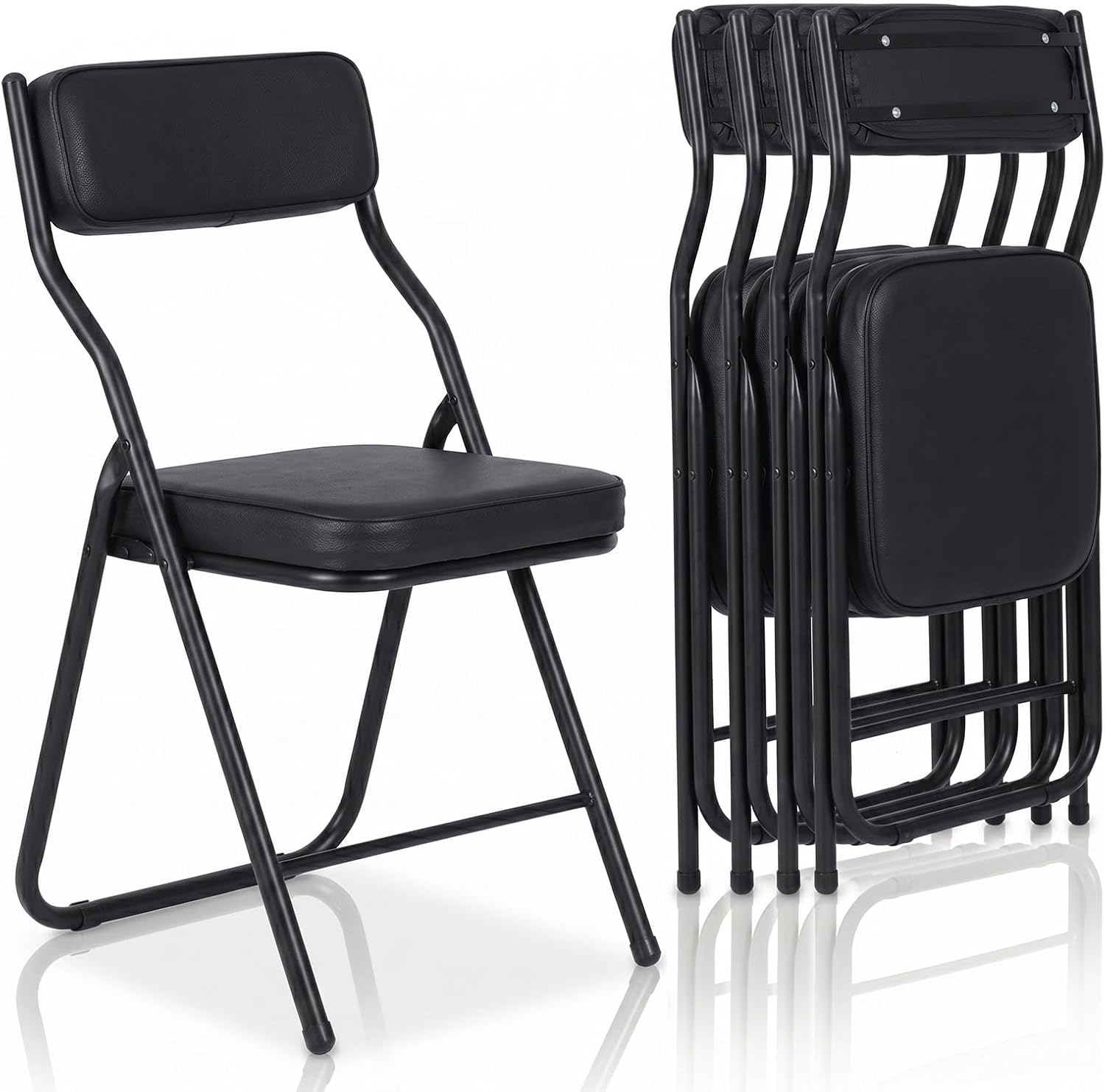 4 Pack Padded Folding Chairs, Foldable Chairs with Thick Cushion & Backrest, 350 lbs Portable Folding Chairs with Steel Frame for Dining Office Party Wedding Indoor Outdoor, Black