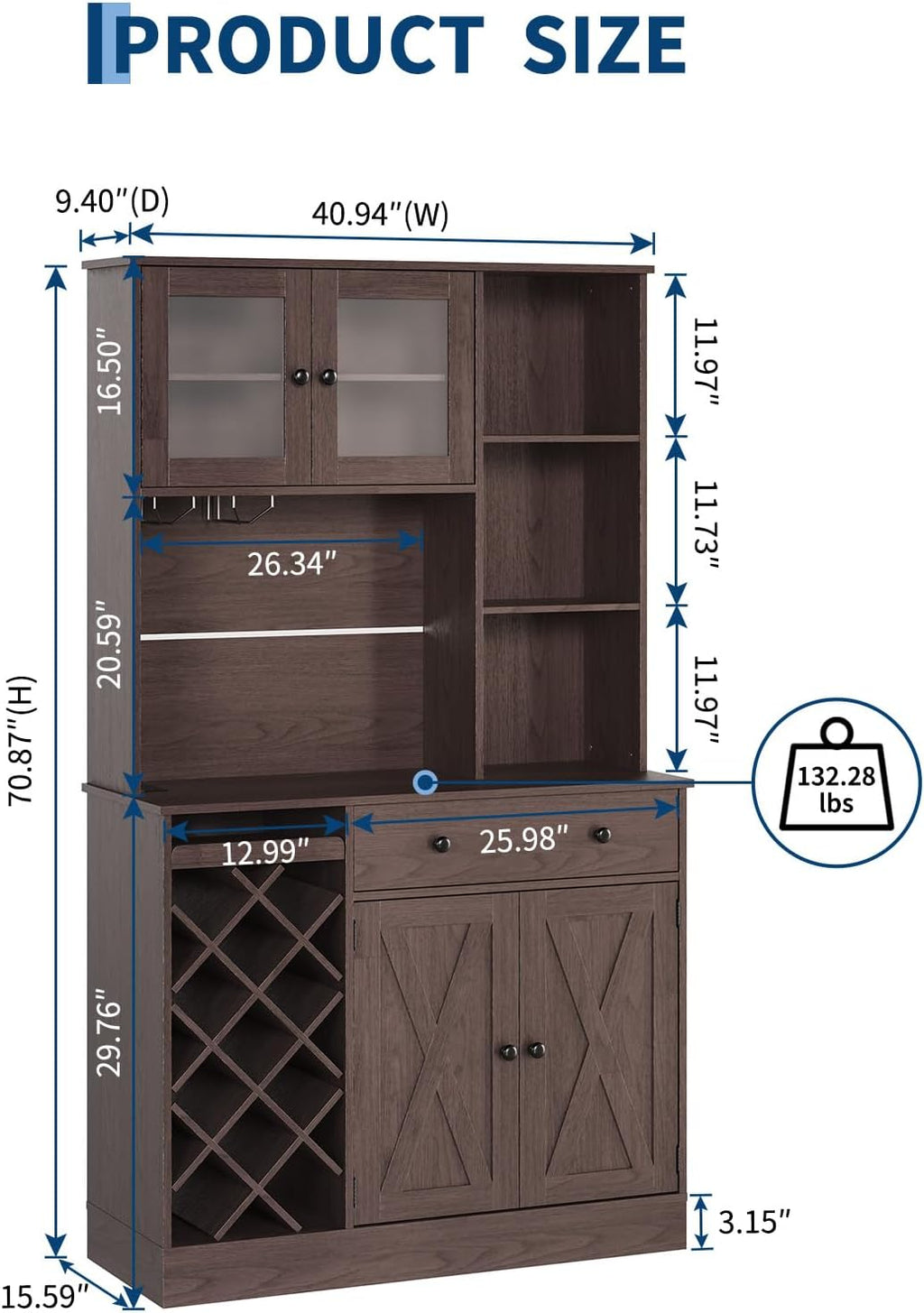 72" Tall Kitchen Pantry Cabinet with Power Outlet & Wine Rack - Farmhouse Sliding Barn Door Coffee Bar Cabinet with Storage Drawers & Adjustable Shelves, Sideboard Buffet for Dining Room, Home Bar