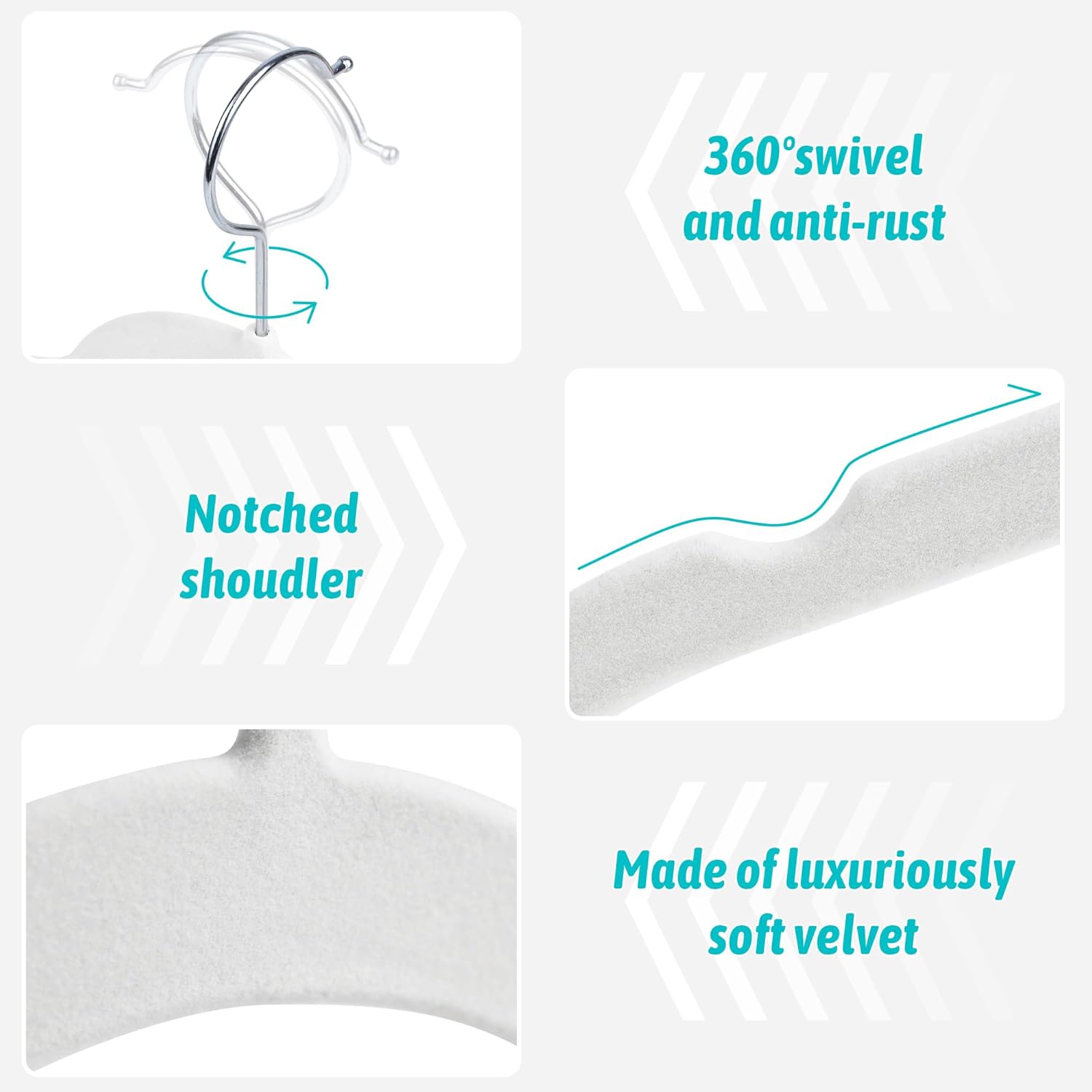 Sishynio Velvet Hangers 100 Pack, Space Saving Non Slip Hangers for Closet Organization, Slim Flocked Clothes Hangers with 360° Hooks for Shirts, Dresses, Pants, Coats and Tops(White)