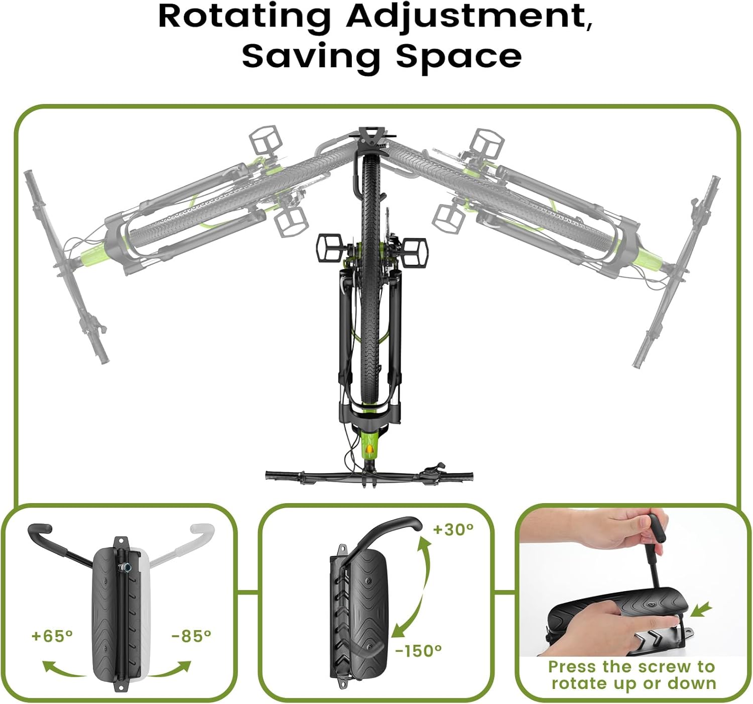 Housolution Swivel Bike Wall Mount [2 Pack], 150° Swivel Vertical Bike Rack Wall Hanger Holds up to 66lbs for Mountain/Road/Hybrid Bikes, Bike Hangers, Bicycle Storage Rack for Garage