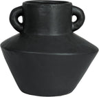 Bloomingville Round Stoneware Vase with Reactive Glaze Finish and Vertical Handles, Black