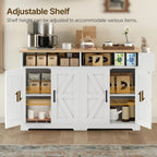 YATINEY Coffee Bar Cabinet, Kitchen Island with Storage, Farmhouse Sideboard Buffet Cabinet with Dual-Purpose Floating Shelf and Hooks, for Restaurant, Living Room, White and Natural KF32WN