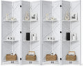 Modern Room Divider with Shelves, White X-Shape Design Folding Partition, 8-Panel Contemporary Freestanding Divider for Bedroom&Office, 67" H x 125.6" W(Two Independent 4-Panel partitions)