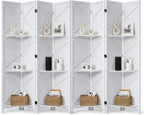 Modern Room Divider with Shelves, White X-Shape Design Folding Partition, 8-Panel Contemporary Freestanding Divider for Bedroom&Office, 67" H x 125.6" W(Two Independent 4-Panel partitions)