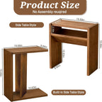 Solid Wood C Shaped End Table for Couch, No Assembly Required Sofa Side Table with Storage Shelf, Small Snack Table Slide Under Couch, Narrow Nightstand for Living Room, Bedroom & Small Spaces