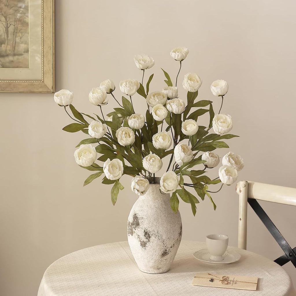 Juxdp 6 PCS Artificial Peony Branches for Vase - 27" Fake Silk Peonies Stems Look Real Faux Flowers for DIY Bouquet, Table Centerpieces, Farmhouse, Home Decor (Cream)