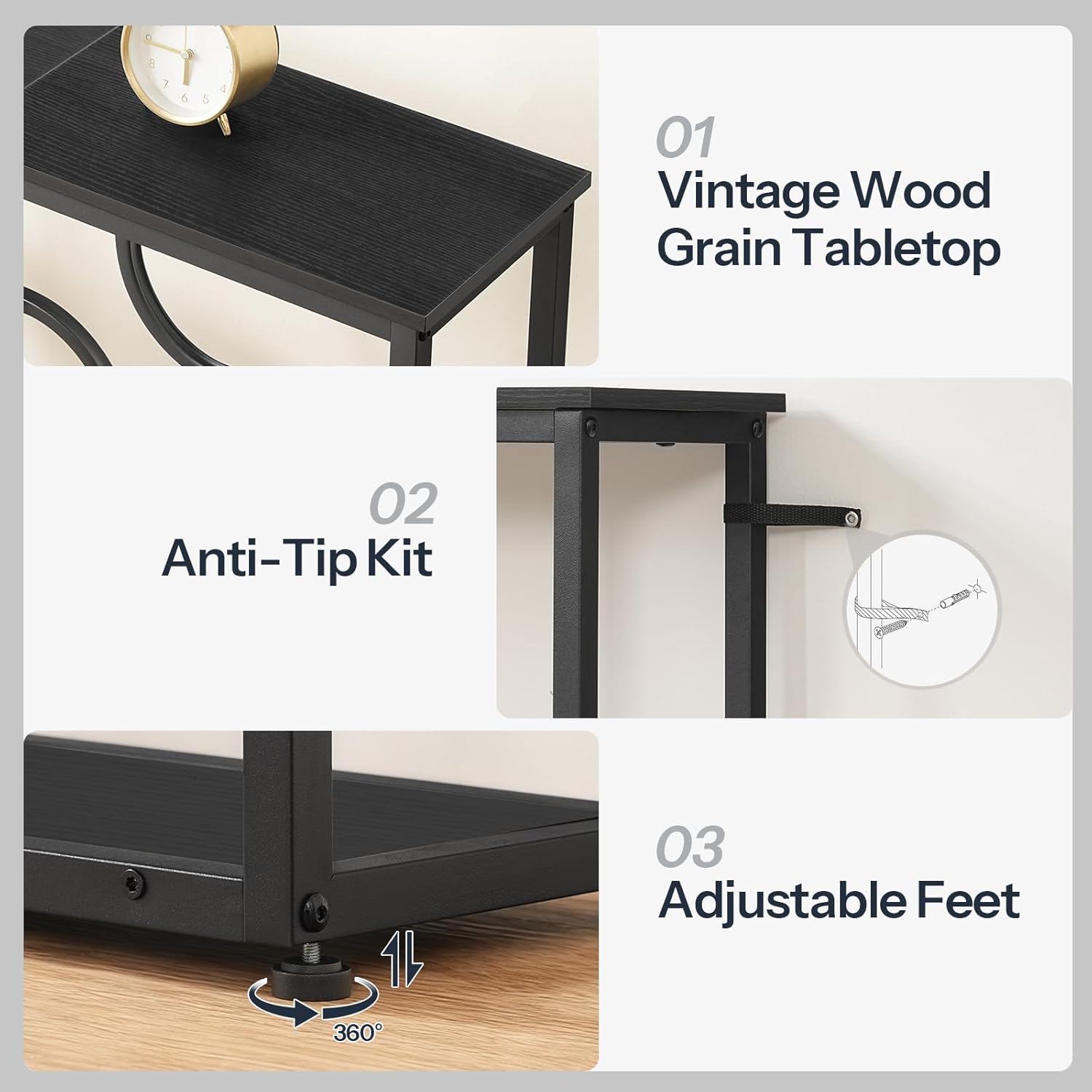 HOOBRO 29.5" Console Table, 5-Tier Narrow Entryway Table, Behind Couch Table with Storage Shelves, Sofa Table for Hallway, Living Rooms, Entryway, Black BB69XG01