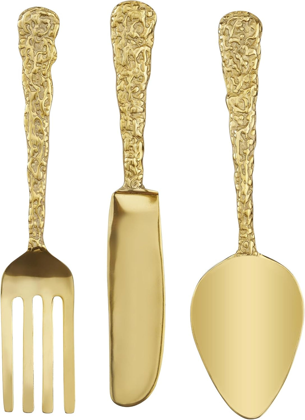 Deco 79 Aluminum Metal Utensils Home Wall Decor Knife, Spoon and Fork Wall Sculpture, Set of 3 Wall Art 6"W, 23"H, Gold