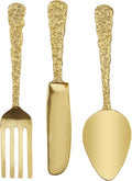 Deco 79 Aluminum Metal Utensils Home Wall Decor Knife, Spoon and Fork Wall Sculpture, Set of 3 Wall Art 6"W, 23"H, Gold
