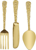 Deco 79 Aluminum Metal Utensils Home Wall Decor Knife, Spoon and Fork Wall Sculpture, Set of 3 Wall Art 6"W, 23"H, Gold