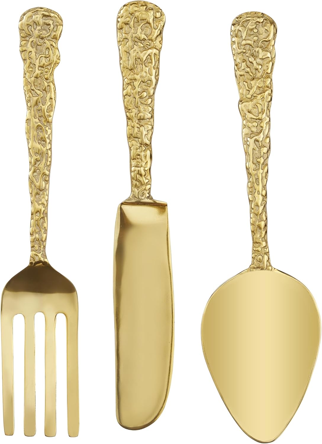 Deco 79 Aluminum Metal Utensils Home Wall Decor Knife, Spoon and Fork Wall Sculpture, Set of 3 Wall Art 6"W, 23"H, Gold