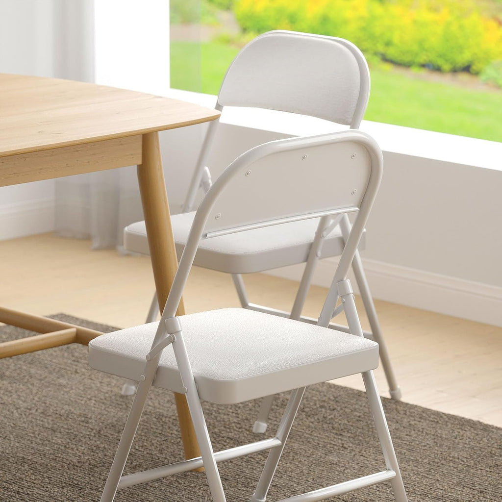 Nazhura 4 Pack Folding Chairs with Padded Vinyl Cushion Chairs with Comfortable Cushion and Durable Steel Frame for Home and Office, for Indoor and Outdoor Events (White, Vinyl)