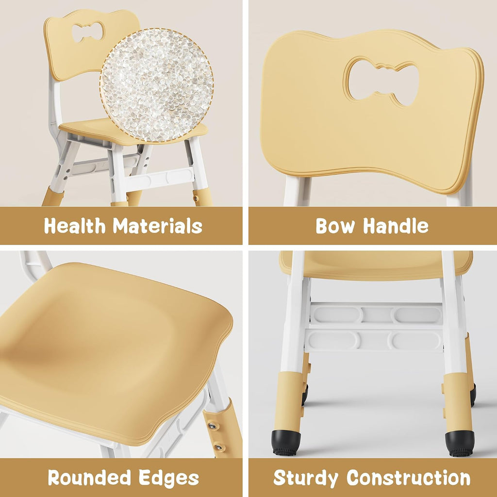 Brelley Kids Chairs (2pcs) Height Adjustable Toddler Chairs for Table, for Indoor & Outdoor Use Classroom/Daycare/Home for Ages 3-8, 180lbs High Bearing Toddler Chair, CPC & CE Approved- Beige
