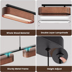 37.6" Kitchen Island Lights, 28W Wood Dining Room Light Fixtures Over Table, Dimmable Linear Pendant Lights for Kitchen Island, 3-Light Rustic Hanging Farmhouse Chandeliers, Walnut Color