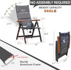 Sunair 5-Position Adjustable Folding Chair, Aircraft Aluminum, Teak Armrest | 2.0mm Thick Tubing, Holds 660 lbs, All-Weather Outdoor Use, No Assembly