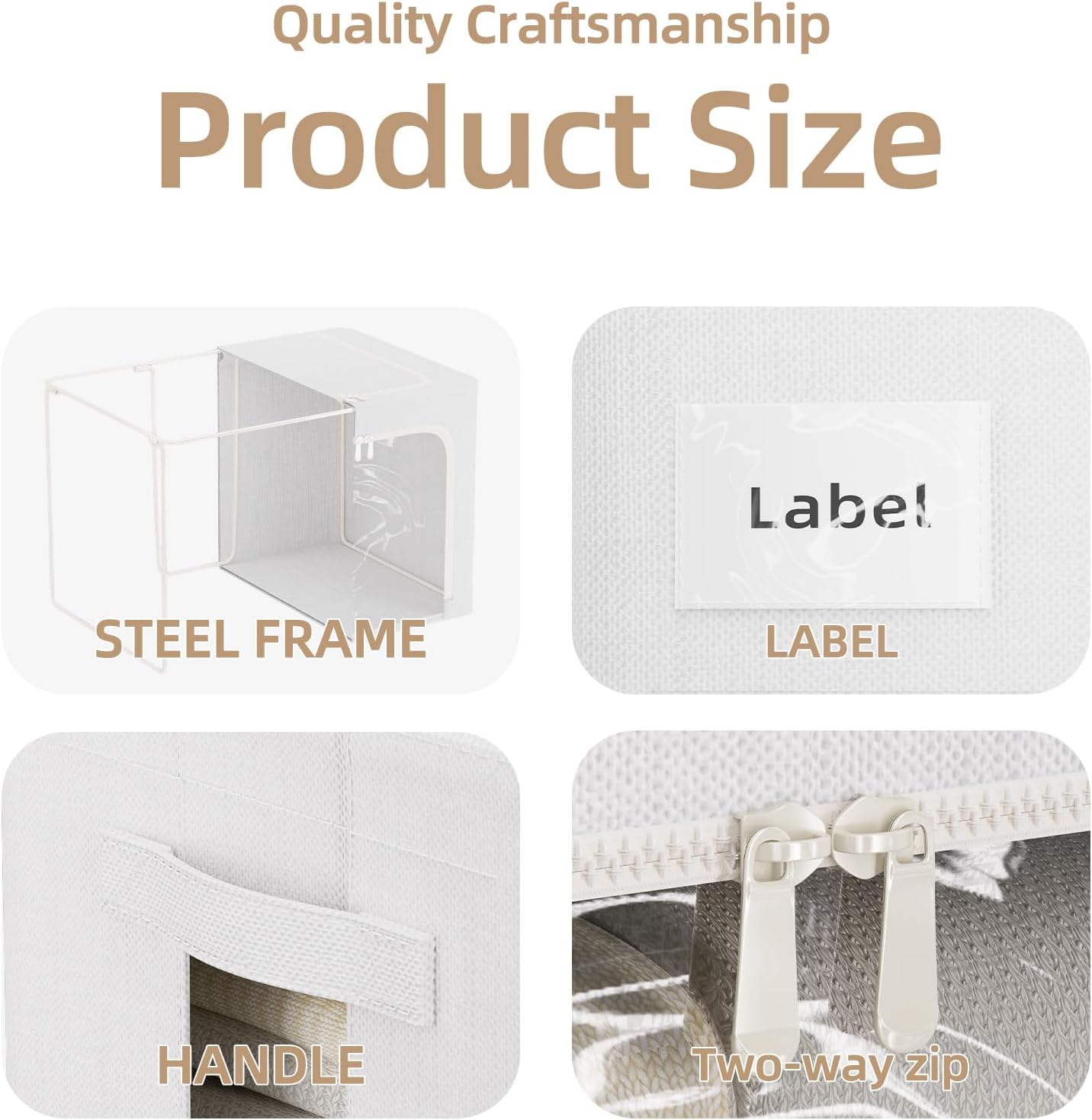FHSQX 8 Pack Clothes Storage Bins - Foldable Storage Bins for Clothes Fabric Storage Box with Metal Frame (Cream White, 19.7x15.7x13.8 inch)